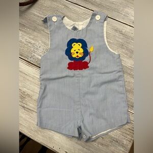 Vintage Nursery Rhyme Blue and Yellow Lion Baby Romper